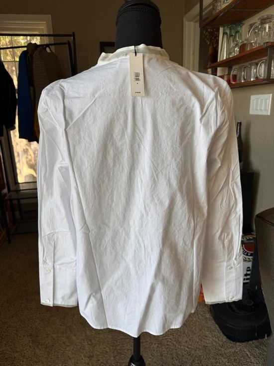Banana Republic White Long-Sleeve Blouse with Sheer Striped Front - Picture 4 of 4